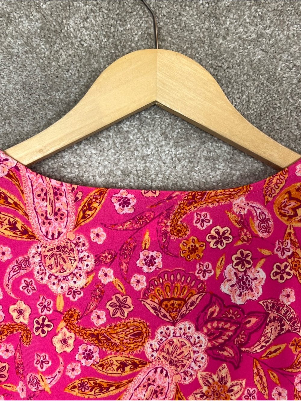 Cece Blouse Womens Medium Pink Orange Floral Paisley Stretch Pullover- 4857 - Picture 9 of 10